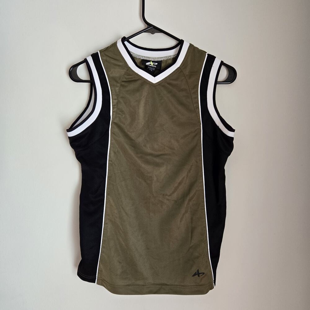 Athletech Basketball Tank Top Boys Size 10/12 Army Green Black Mesh